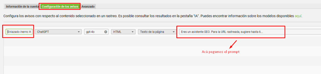 Pegar avisos y prompt en Screaming Frog