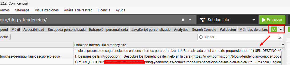 Resultado final del enlazado interno generado con IA