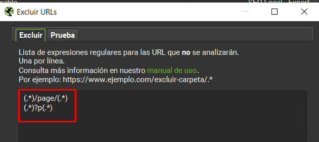 Excluir parámetros durante el rastreo