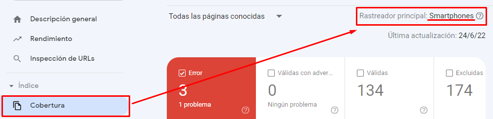Identificar el rastreador principal en Google Search Console