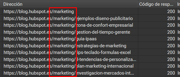 Resultado del rastreo enfocado en carpeta