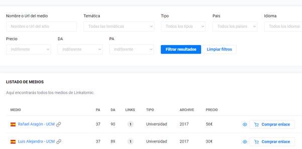 Proceso de compra en Linkatomic